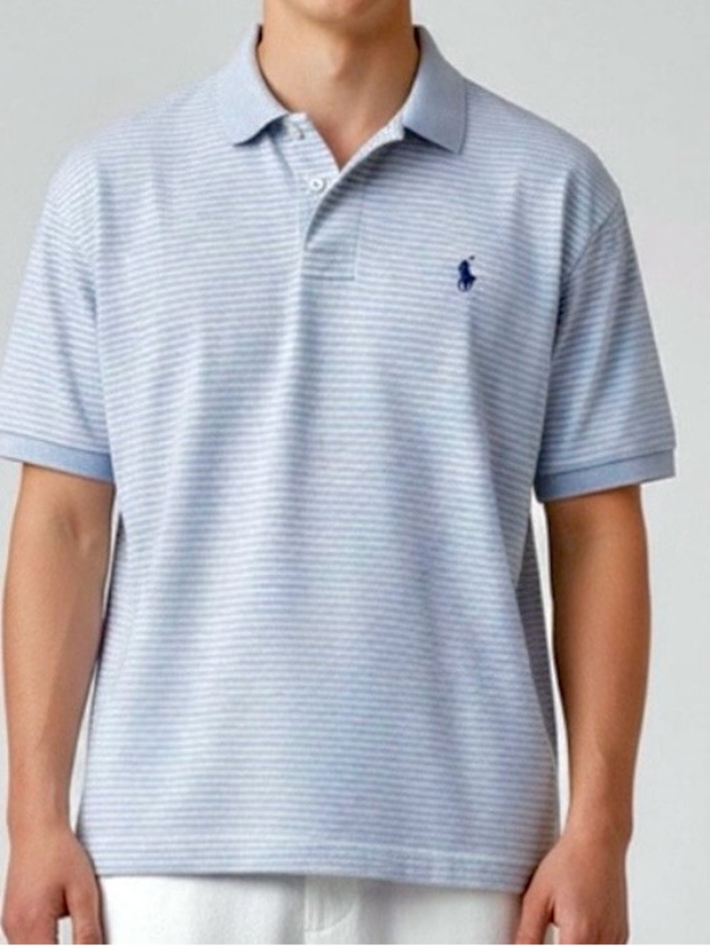 Polo Ralph Lauren Preppy Blue Striped Classic Fit Short Sleeve Shirt, Size L